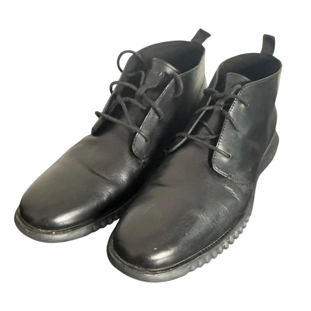 Cole‎ Haan Men's 2.ZEROGRAND Chukka Boots Black Leather Lace Up Size 11.5 C26198